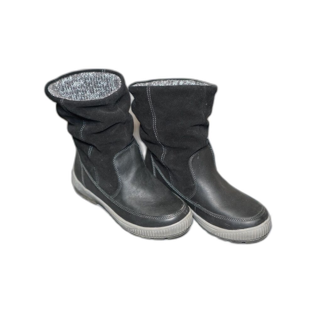 Women's Black Leather Suede Rain Winter Boots Size 7M Tara M Willow Waterproof